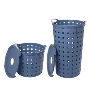 Kit 2 Cestos Organizadores Multiuso Redondos Alças Tampa Azul