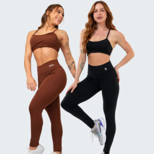 Kit 2 Conjunto Fitness Top Alça e Calça Legging Cós Alto Feminino