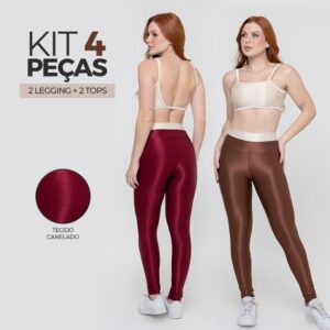 Kit 2 Conjuntos Fitness De Academia Duo Trilobal Canelado Brilhoso