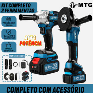 Kit 2 em 1 Chave de Impacto Esmerilhadeira 88V Sem Fio, 2 Baterias