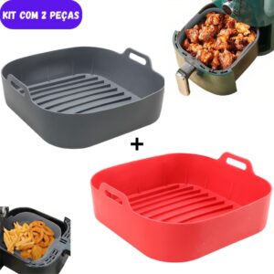 Kit 2 Forma de Silicone Air Fryer Assadeira Fritadeira Quadrada
