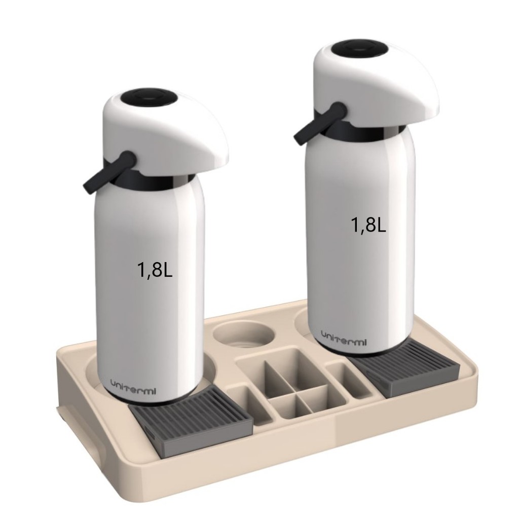 Kit 2 Garrafa Térmica Verona 1,8 L Branca 1 Bandeja Organizadora