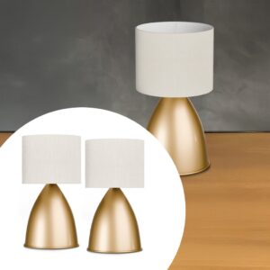 Kit 2 Luminária de Mesa Abajur Bojudo Dourado Com Cúpula tecido