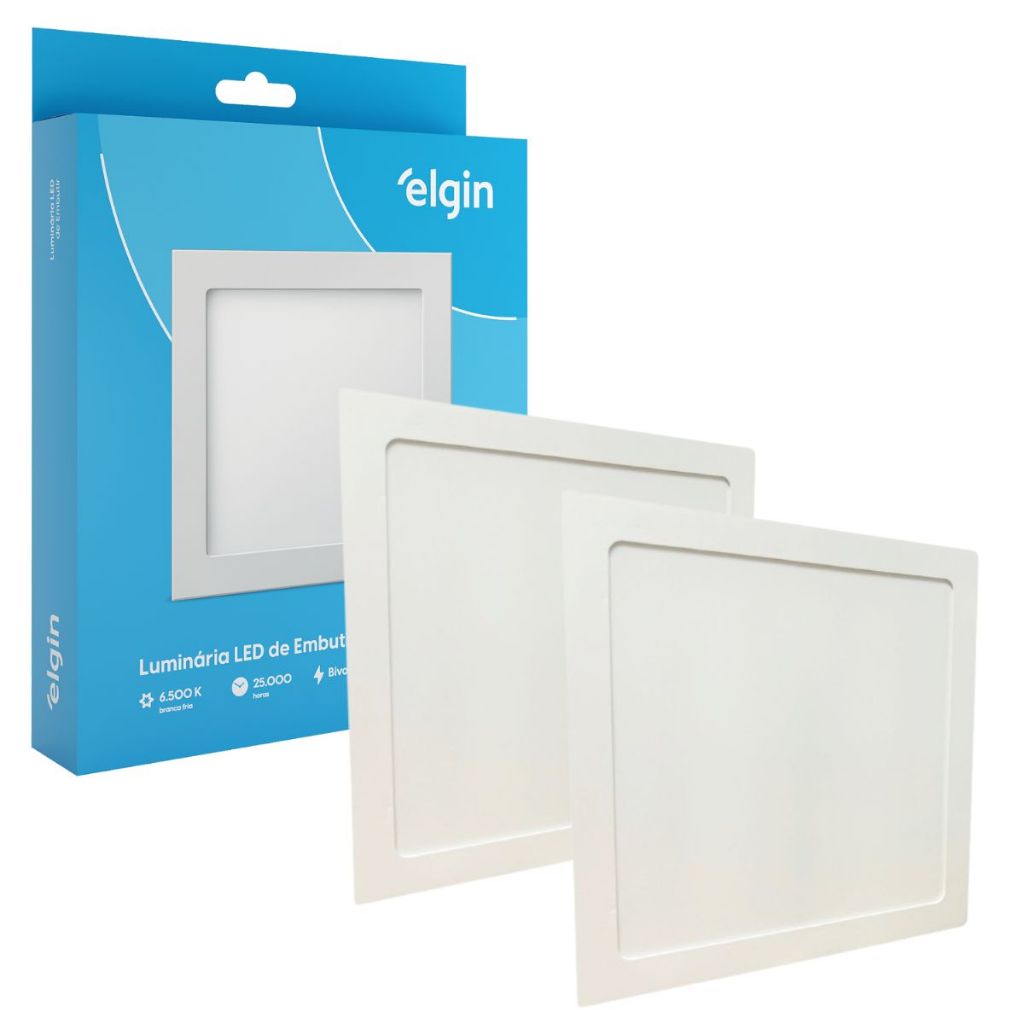 Kit 2 Luminária Painel Plafon Embutir Quadrado Led 18w Bivolt Elgin — Decoração