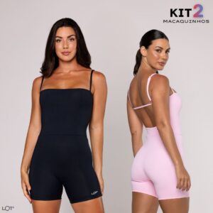 Kit 2 Macaquinho Poliamida Fitness Feminino de Academia com Alcinha