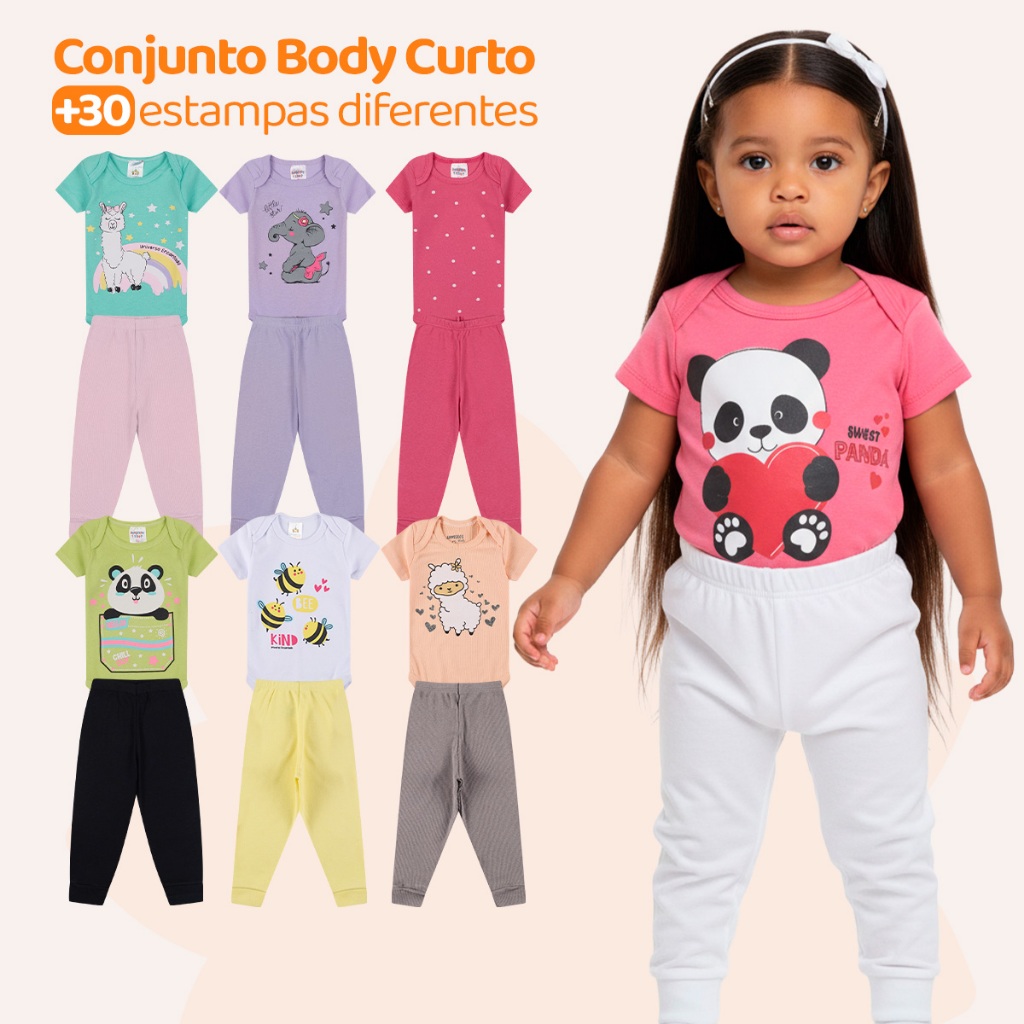 Kit 2 ou 6 Peças de Roupas para Bebê Menina Body Roupa Infantil