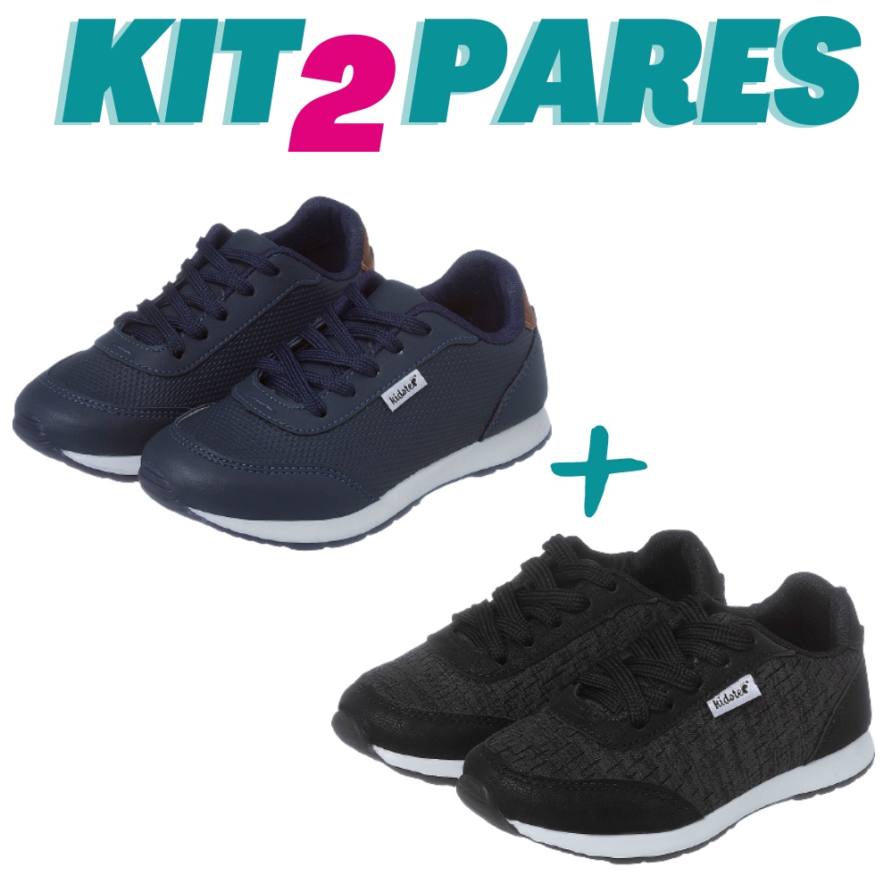 Kit 2 Pares de Tênis Infantil Masculino Menino Jogging Marinho e