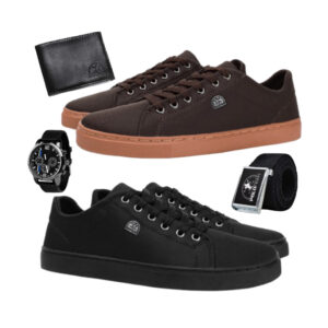 Kit 2 Pares De Tênis Polo Fran Casual Relógio Ponteiro Carteira Cinto