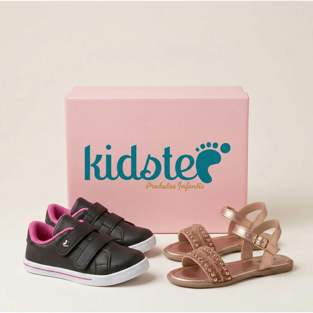 Kit 2 Pares Sandália Menina Infantil Rasteira Brilho Cobre e Tênis