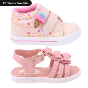 Kit 2 Pares Tênis e Sandália Infantil Feminina Bee Happy Off White e