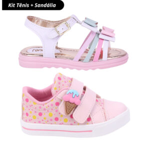 Kit 2 Pares Tênis e Sandália Infantil Menina Bee Happy Rosa