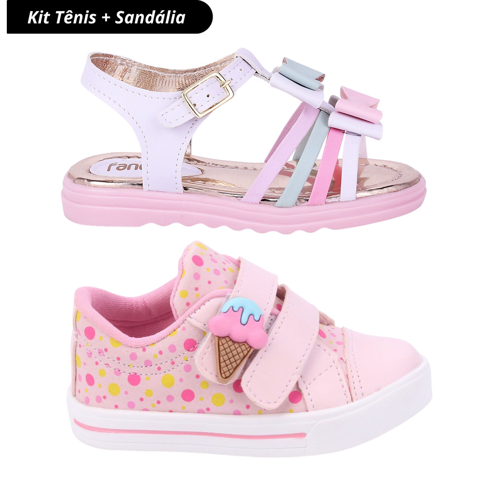 Kit 2 Pares Tênis e Sandália Infantil Menina Bee Happy Rosa