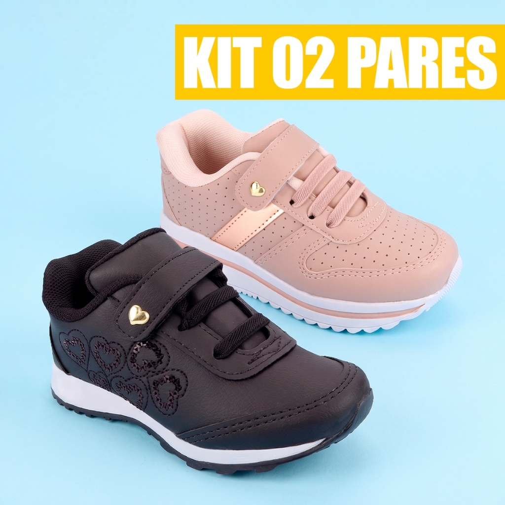 Kit 2 Pares Tenis Infantil Feminino Menina Tênis Sapatenis — Calçados