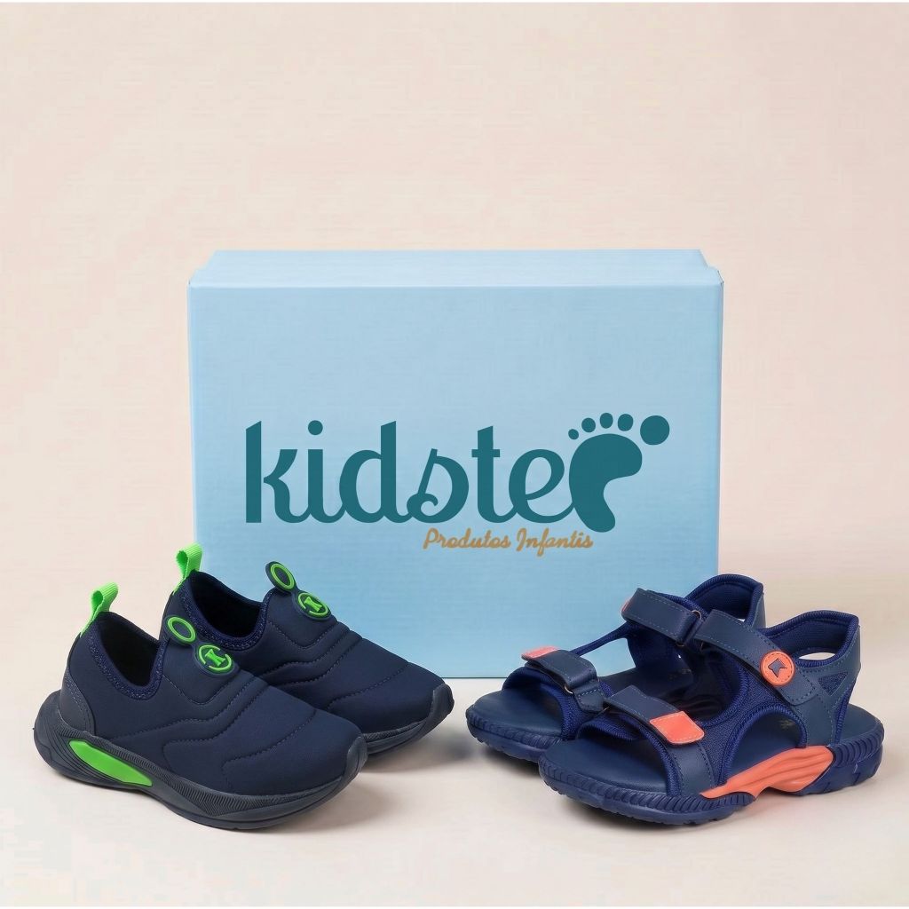 Kit 2 Pares Tênis Infantil Menino Calce Facil Marinho Verde e