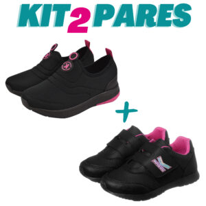 Kit 2 Pares Tênis Meia Calce Facil Infantil Menina Preto Pink e Tênis