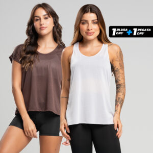 Kit 2 Peças Feminino Fitness Dry Regata Esportiva Blusa Dry Fit