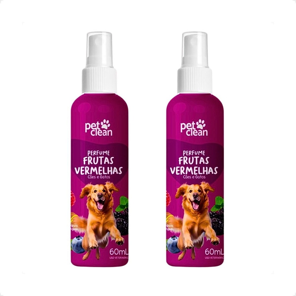 Kit 2 Perfume Colônia Frutas Vermelhas 60ml P Cães E Gatos Pet Clean