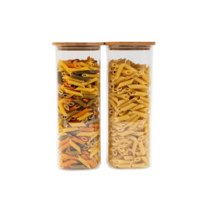 Kit 2 Pote Hermético Vidro Tampa Bambu Quadrado 1,9l Oikos