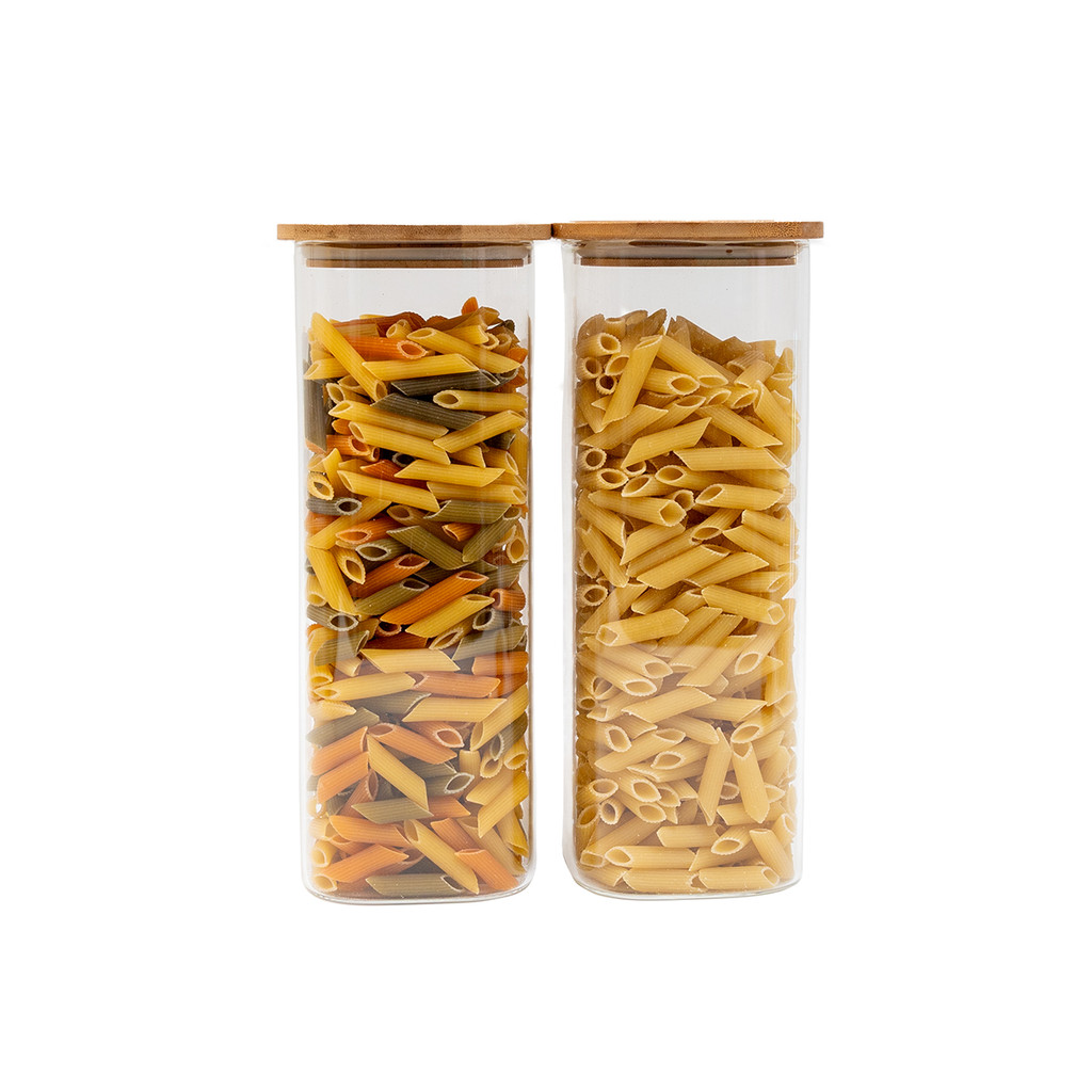 Kit 2 Pote Hermético Vidro Tampa Bambu Quadrado 1,9l Oikos — Cozinha e Utensílios