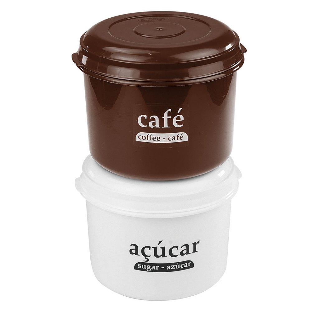 Kit 2 Potes Organizadores Alto Médio Açúcar Café para Mantimentos e