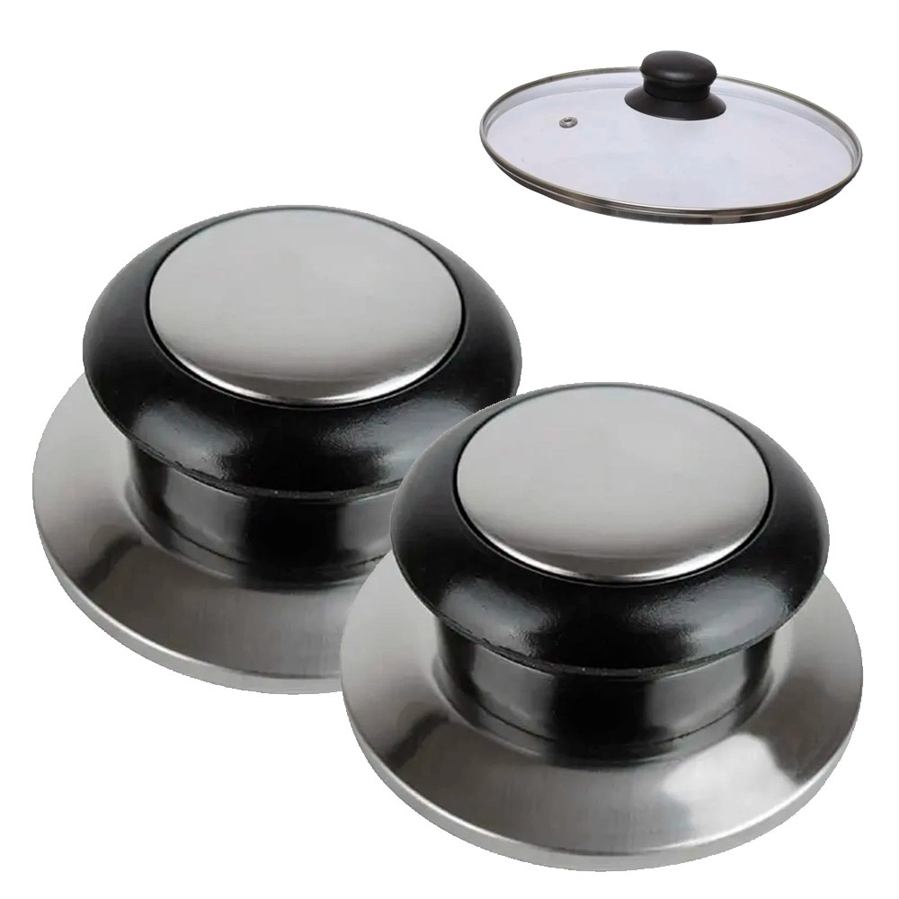 Kit 2 Puxador Inox Tampa Vidro Aço Para Panelas Alta Qualidade
