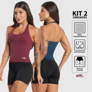 Kit 2 Regata Fitness Feminino Frente Única Sustentação Costa Nua