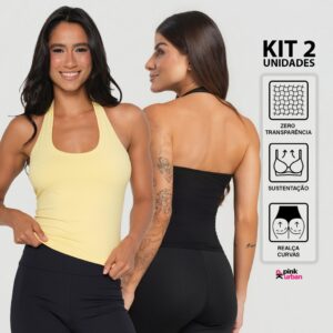 Kit 2 Regata Fitness Frente Única Sustentação Feminino Costa Nua
