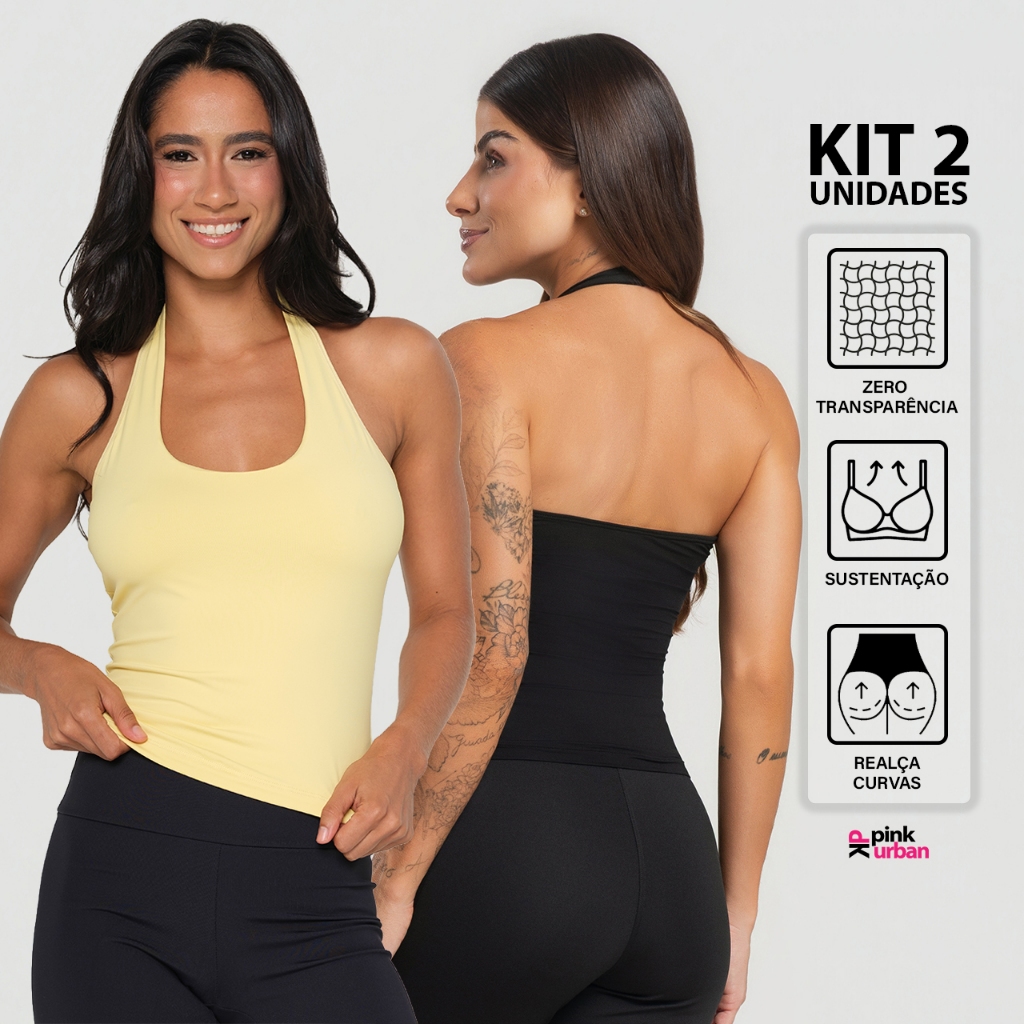 Kit 2 Regata Fitness Frente Única Sustentação Feminino Costa Nua