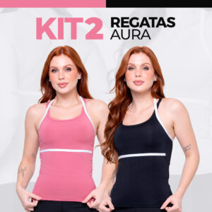 Kit 2 Regatas Feminina Poliamida Alça Dupla Costas Cruzada Fitness