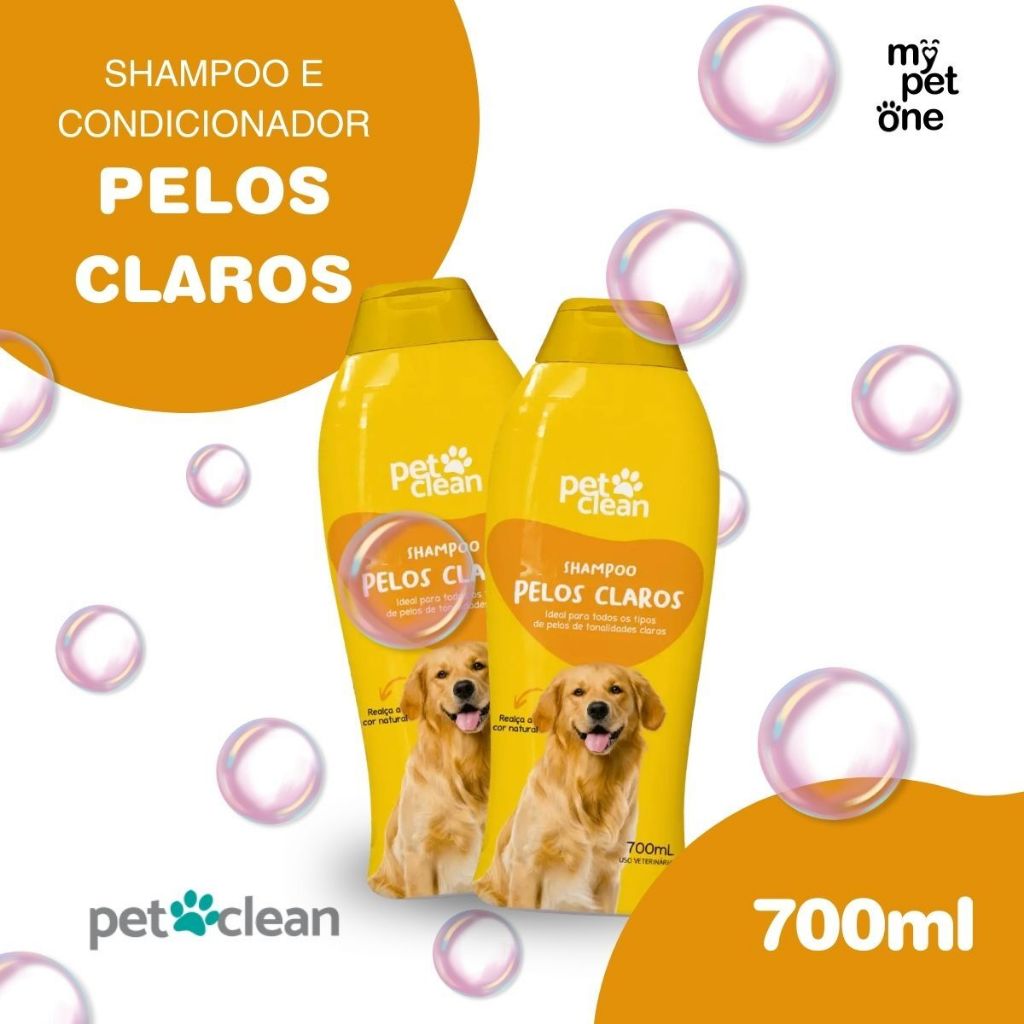 Kit 2 Shampoo e Condicionador 2 em 1 Pelos Claros 700ml Pet Clean