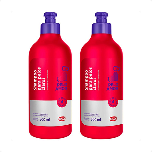 Kit 2 Shampoo Ibasa Pelo Amor pelos Claros para Cães e Gatos 500ml