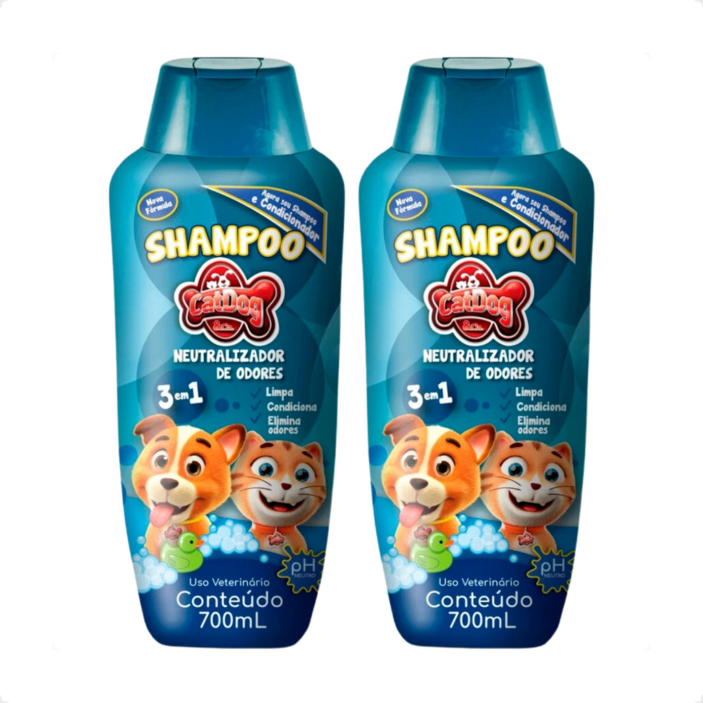 Kit 2 Shampoo Neutralizador de Odores 3 em 1 CatDog Cia 700ml
