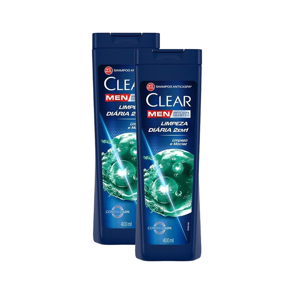Kit 2 Shampoos Clear Men Anticaspa Limpeza Diária 2 Em 1 400ml
