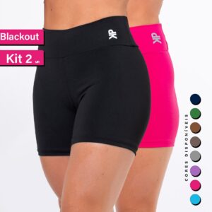 Kit 2 Short Fitness Cintura Alta Sem Transparência Blackout Academia