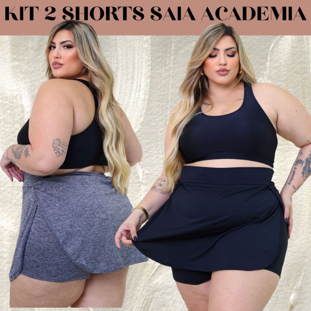 Kit 2 Short Saia Academia Plus Size Tamanho Grande do 44 ao 56 Verão