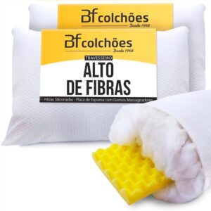 Kit 2 Travesseiros Alto de Fibra Siliconada Placa de Espuma Soft — Bem-estar