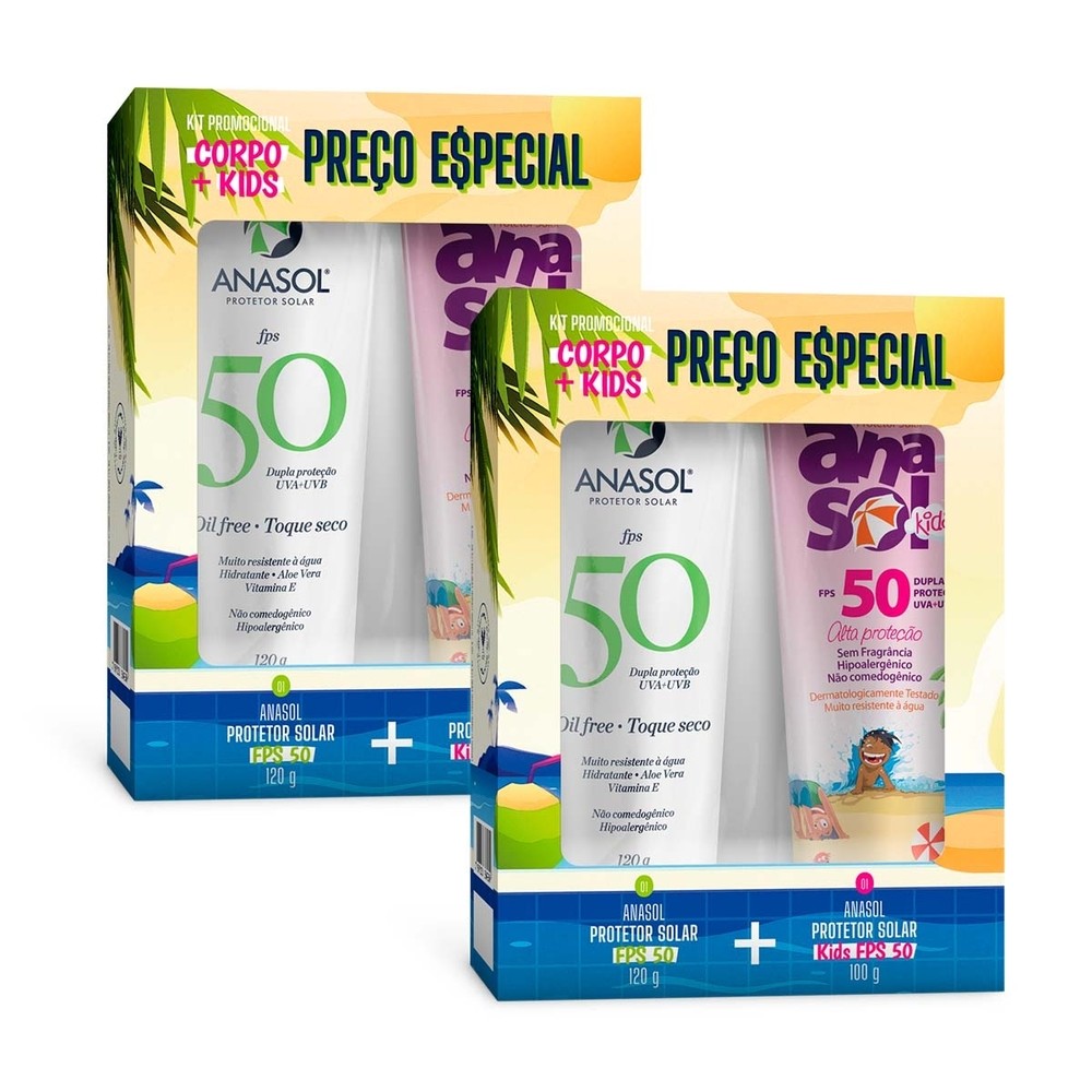 Kit 2 und Kit Anasol Protetor Solar Fps 50 Corpo 120g Fps 50 Kids 100g