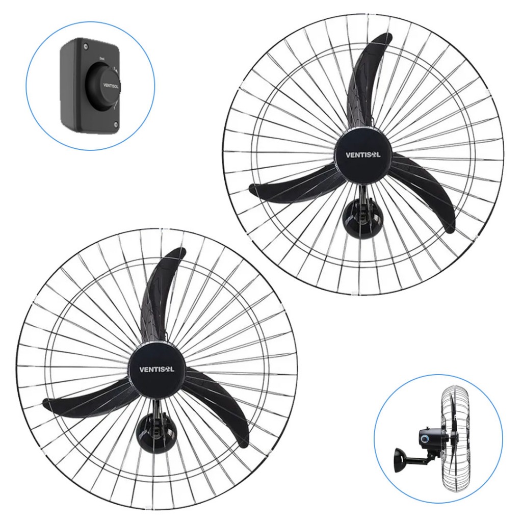 Kit 2 Ventiladores Parede 60cm 3 Pás Potente Igreja Academia Lojas — Ar e Ventilação