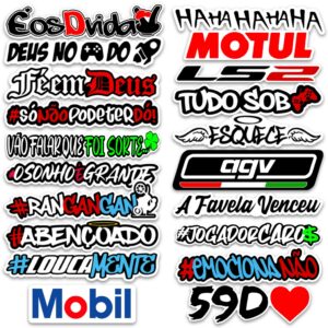 Kit 20 Adesivos Frases Carro Moto Bike Bag Caderno Notebook Sticker