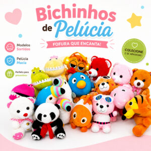 Kit 20 Pelúcias Sortidas 20cm 100% Poliéster Macias Grua Certificadas