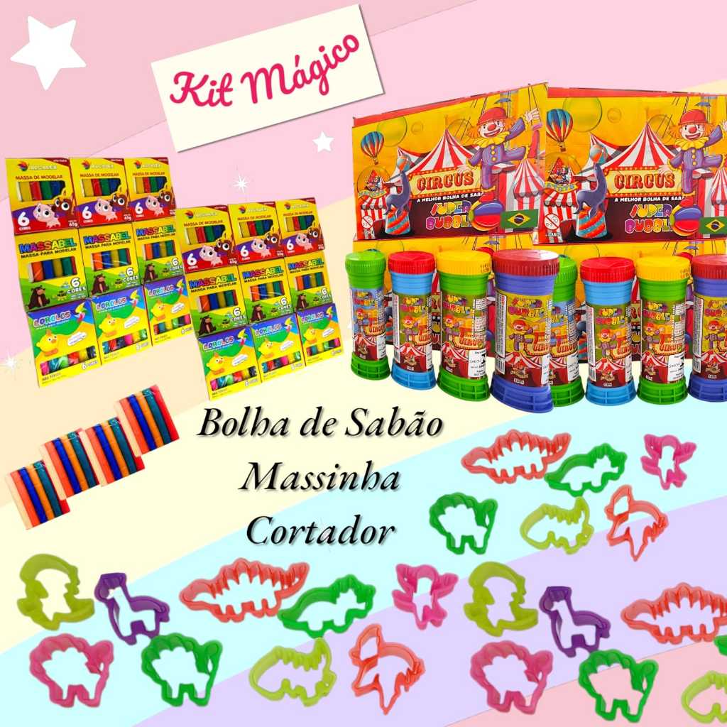 Kit 25 Caixas Massinha de Modelar 25 Bolha de Sabao 25 Forminha de — Brinquedos