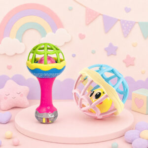 Kit 2pcs Bolinha Macia Mordedor Chocalho Silicone Brinquedo Menina