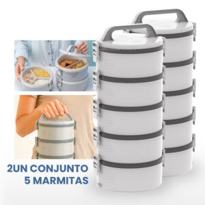 Kit 2un Marmita Térmica 1,5L 5 Andares Marmitex Pote Hermético