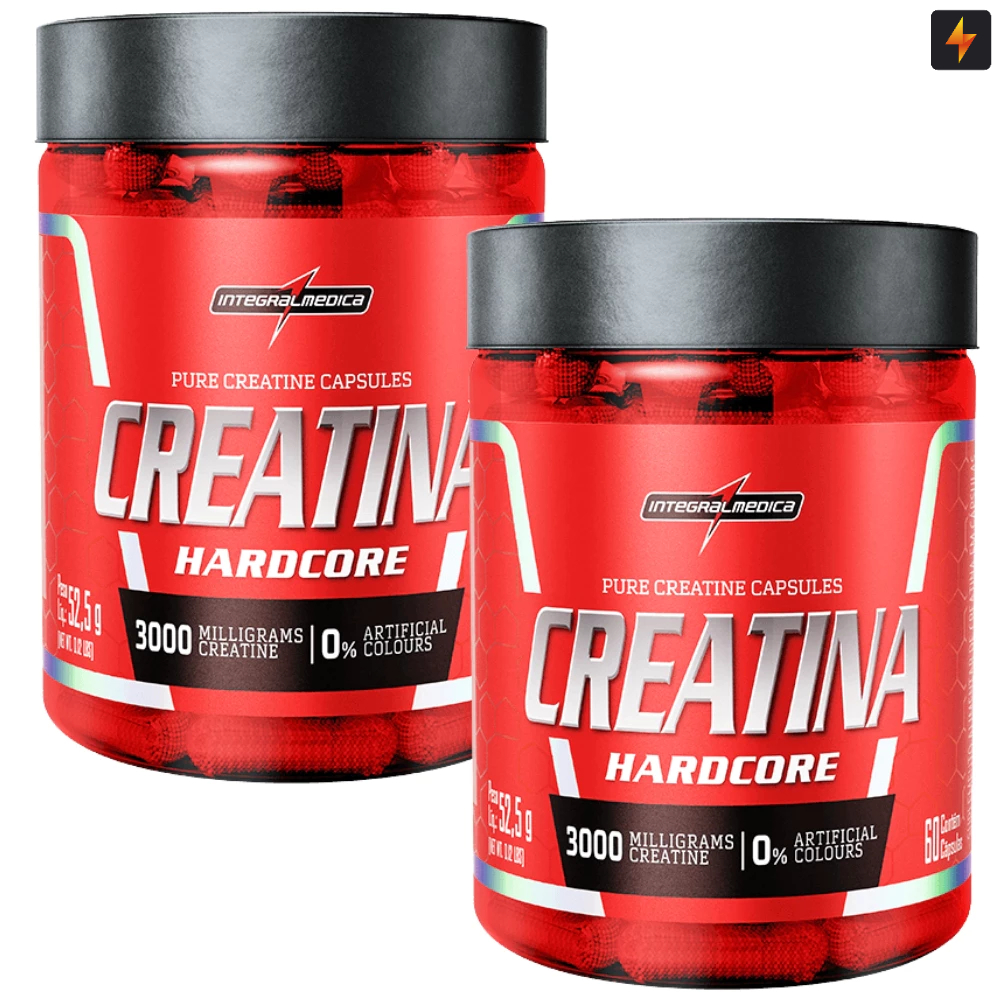 Kit 2x Creatina Hardcore Monohidratada Pura 60 Cápsulas