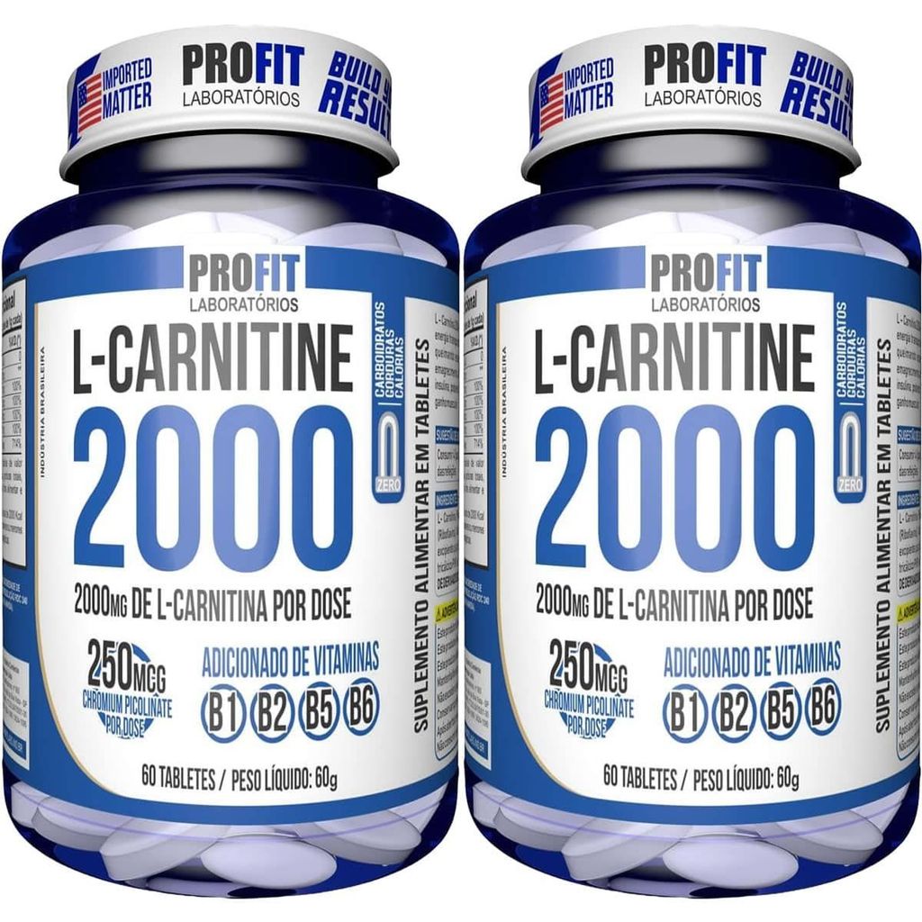 Kit 2X L-Carnitina 2000 250mcg Cromo 60 Tabletes ProFit