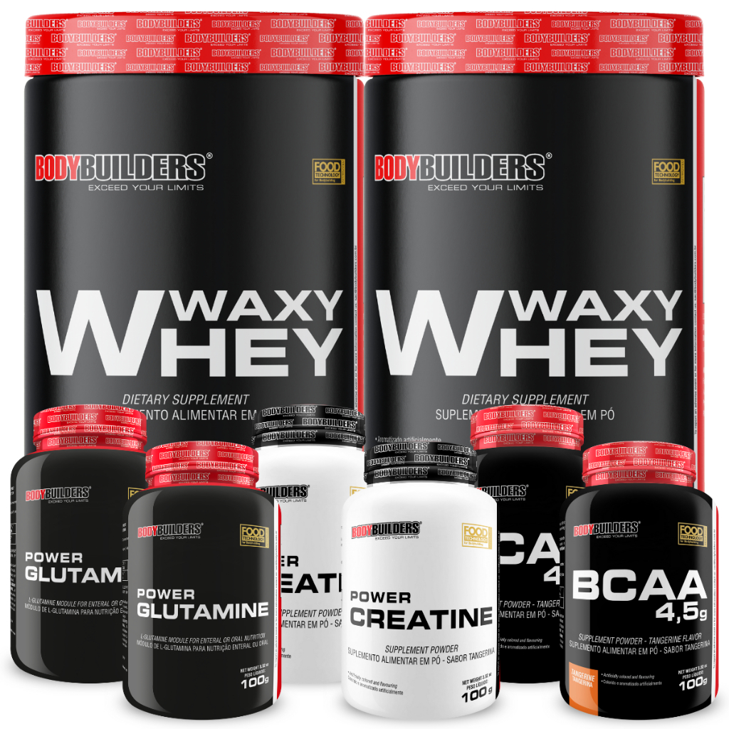 Kit 2x Waxy Whey 900g 2x Power Creatina 2x Bcaa 100g 2x Power