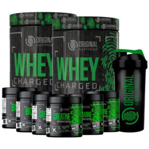 Kit 2x Whey Charged 2x Glutamina 2x Bcaa 2x Creatina Shaker Original