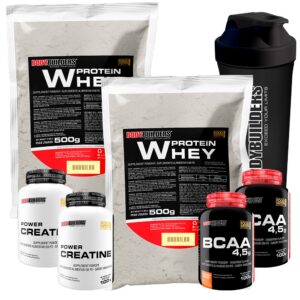 Kit 2x Whey Protein 500g 2x Bcaa 4,5 100g 2x Power Creatina 100g