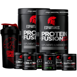 Kit 2x Whey Protein Fusion 2x Bcaa 2x Creatina Pura 100% 2x Glutamina