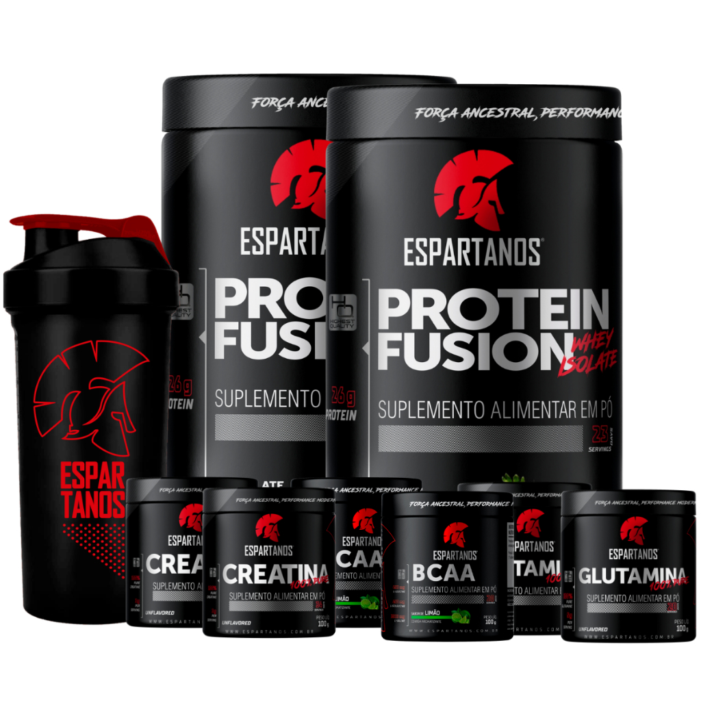 Kit 2x Whey Protein Fusion 2x Bcaa 2x Creatina Pura 100% 2x Glutamina